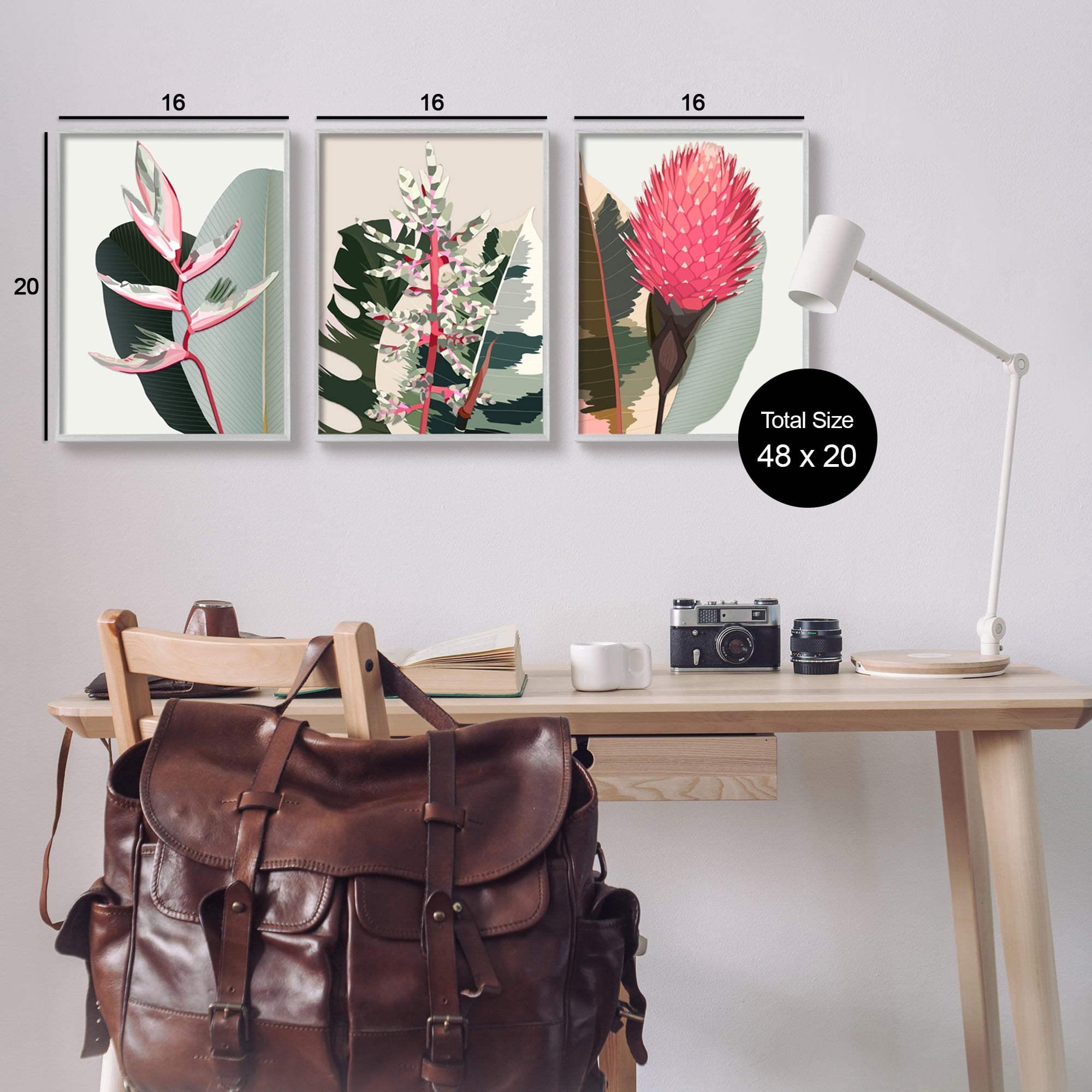 Stupell Industries Modern Tropical Plants Botanical & Floral Painting Gray Framed Art Print Wall Art, 16 x 20, Set of 3