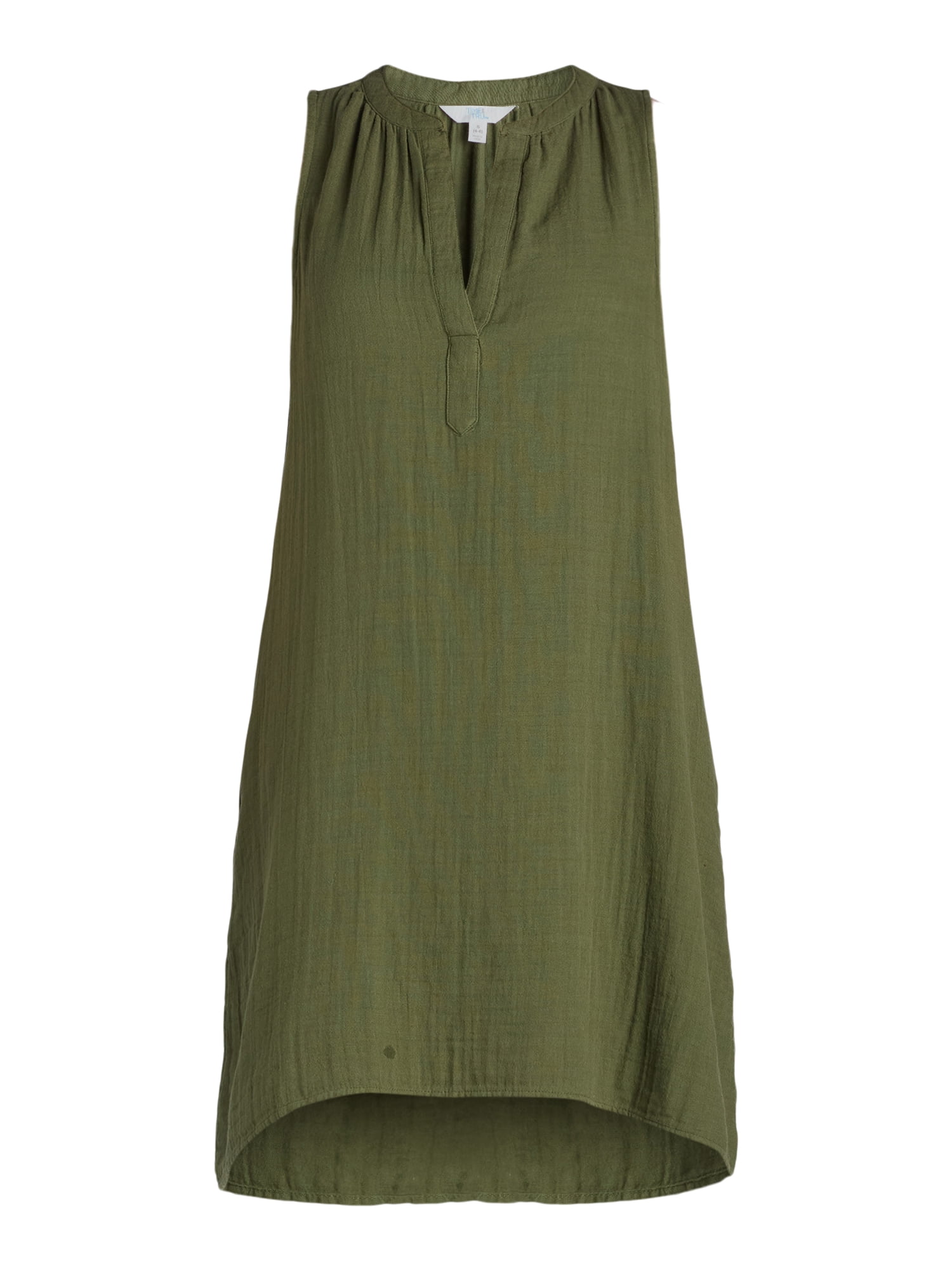 Time and Tru Women's Tunic Sleeveless Double Cloth Dress, Green, Size XS