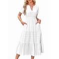 thumbnail image 2 of Womens Summer Casual Midi Maxi Dresses Light-Weight Short Sleeve V Neck Elastic Waist Boho Beach Dress Pockets White S, 2 of 8