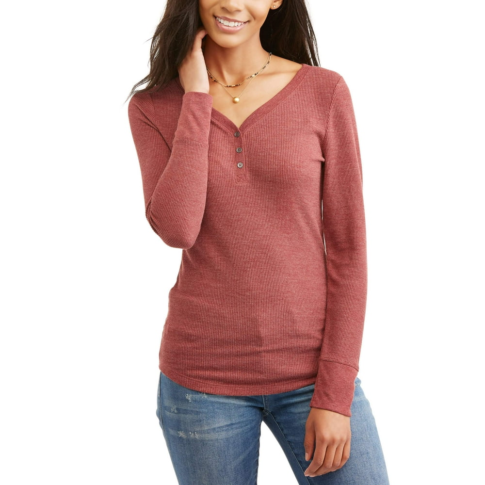 Faded Glory Women's Long Sleeve Thermal Henley TShirt
