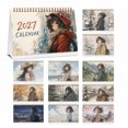 thumbnail image 3 of 2027 Desk Calendar, 8.27 x 5.51 In Large Spiral Bound Monthly Planner with Red Hood Cat Girl Art for Home Office Decor, 3 of 7