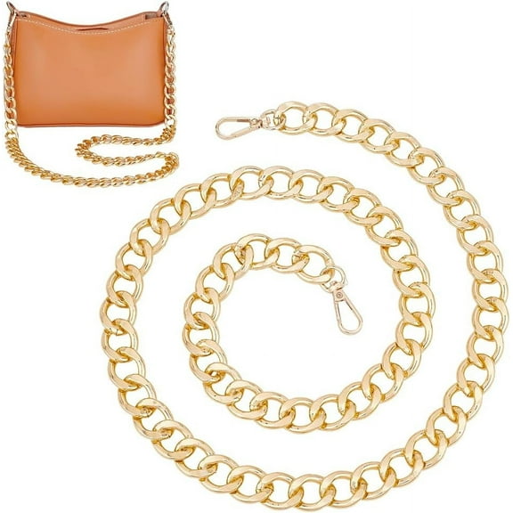 Aluminum Purse Chain Strap 43.3 Inch Gold Handbag Chain Replacement Thick Shoulder Crossbody Chain with Swivel Buckles DIY Clutch Bag Chain Metal Chain Strap