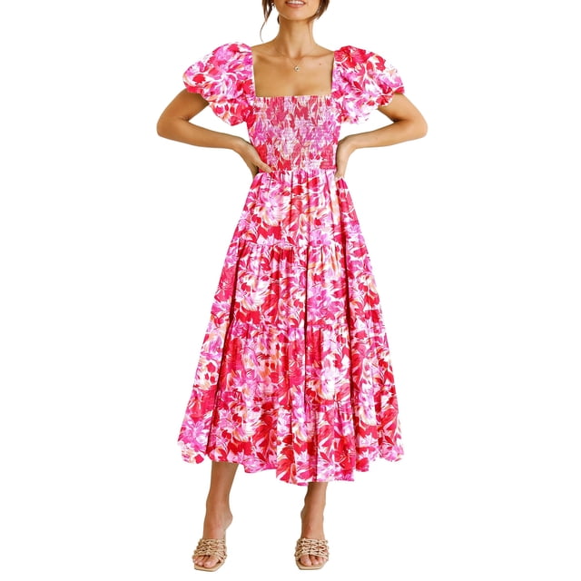 Vestido PRETTYGARDEN Midi con Mangas Abullonadas y Escote Cuadrado XXL
