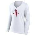 thumbnail image 2 of Women's White Houston Rockets Logo Long Sleeve V-Neck T-Shirt, 2 of 3