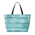 thumbnail image 2 of Pofeuu Teal Turquoise Wood Print Beach Bag,Waterproof Sandproof Beach Tote Bag, Large Capacity Foldable Beach Bags for Women, 2 of 7