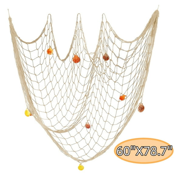 Fish Net Wall Decoration with Shells Beach Decorations Home Nautical Decor for Under The Sea Party Decoration 60''x78.7''
