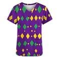 thumbnail image 4 of Afelkas Women Argyle Scrub Top Purple Green Diamond Pattern Nurse Uniform V-Neck Medical Shirt Carnival Holiday Workwear Purple,M, 4 of 5
