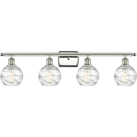 

Polished Nickel Tone Bathroom Vanity 36 Wide Clear Glass Steel/Cast Brass Medium Base LED 4 Light Fixture
