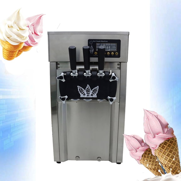 INTBUYING 3 Holes Soft Ice Cream Machine Multiple Flavors Ice Cream Maker and Ice Cream Frozen Cones Making LED Display