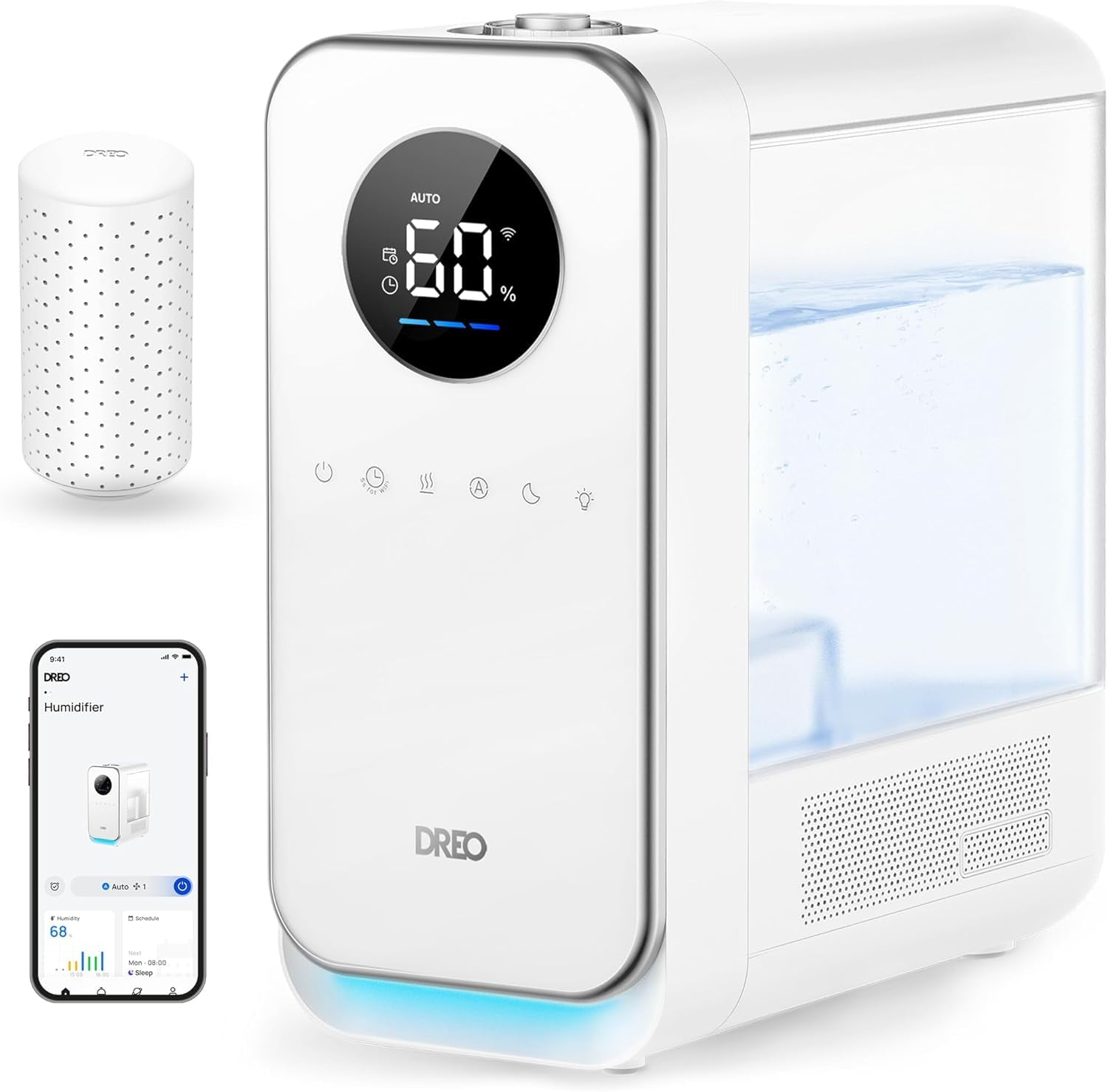 Dreo Humidifiers for Bedroom, Top-filled Smart Quiet Cool Mist Humidifier for Large Room, 50 Hours Runtime for Home, Indoor Plants, Oil Diffuser & Nightlight for Baby Nusery, 5L, with Alexa