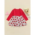 thumbnail image 2 of Kiapeise Little Girls Casual Dress Round Collar Long Sleeve Heart and Stripe Printed Dress, 2 of 9