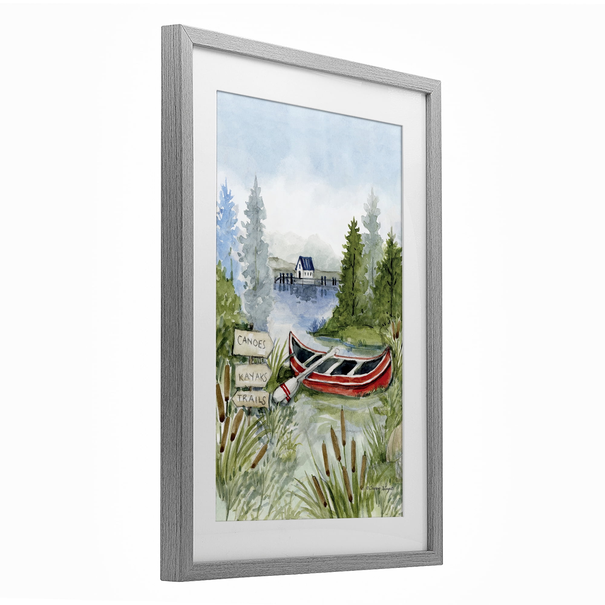 Stupell Industries Canoe On Lake Gray Framed Print Under Glass, design by Susan Winget