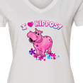 thumbnail image 4 of Inktastic I Love Hippos with Pink Hippo and Flowers Women's V-Neck T-Shirt, 4 of 5