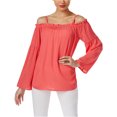 thumbnail image 1 of I.N.C Womens Ruched Knit Blouse, Orange, Small, 1 of 1