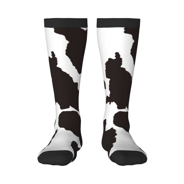 Fotbe Cow Skin 2 Calcetas Divertidas Estampadas para Hombre y Mujer, Calcetas de Algodón hasta la Rodilla para Caminar, Correr, Enfermería y Embarazo