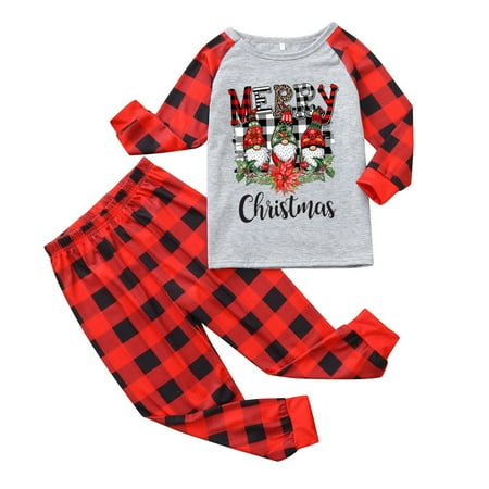 

Clothing Storage Kids Christmas Letter Printed Top+Printed Pants Xmas Family Clothes Pajamas