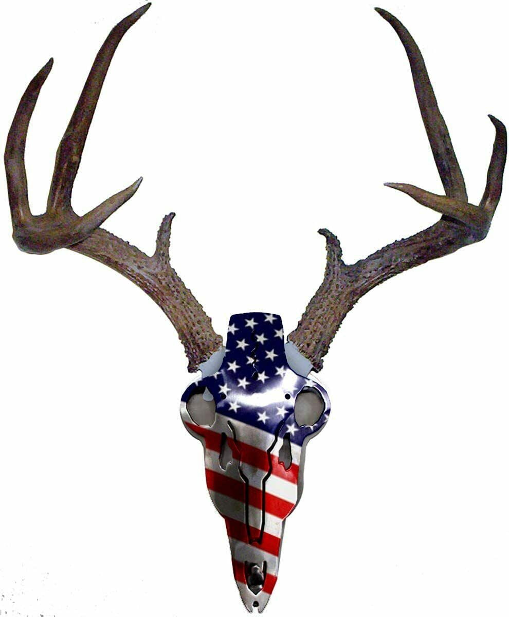 Deer Skull Truck Tag USA Archery Graphic American Flag License Plate 