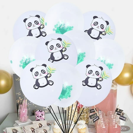 HOOWIFFY Birthday Party Balloons 12In Latex Panda Print and Green Sequin 10Pcs Set