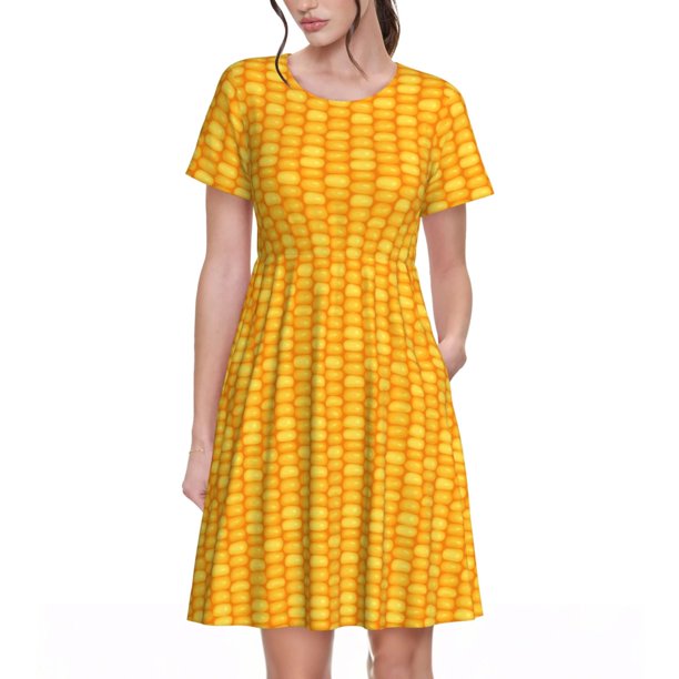Balery Corn Kernels Vestidos sueltos de manga corta para mujer, vestidos de verano 2025, vestidos casuales de corte A con vuelo.