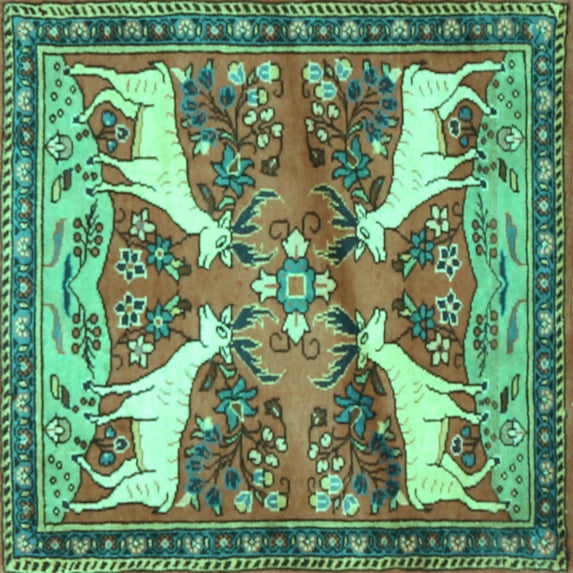 Ahgly Company Indoor Square Animal Turquoise Blue Traditional Area Rugs, 8' Square
