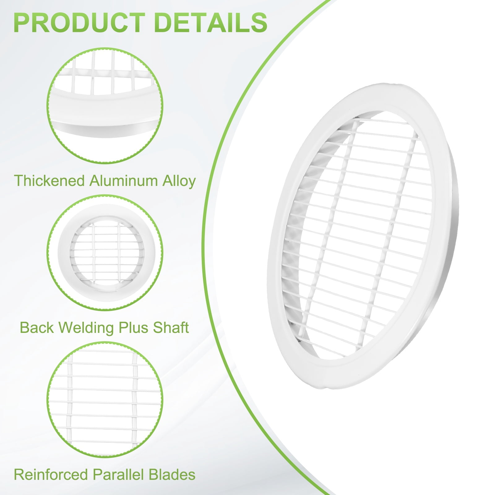 Uxcell 13.7" Round Air Vent, Single Louver Grille Cover Aluminum Alloy Soffit Vent HVAC Ventilation for Ceiling Wall Roofing Bathroom Kitchen Garage Duct Shed Garage, White