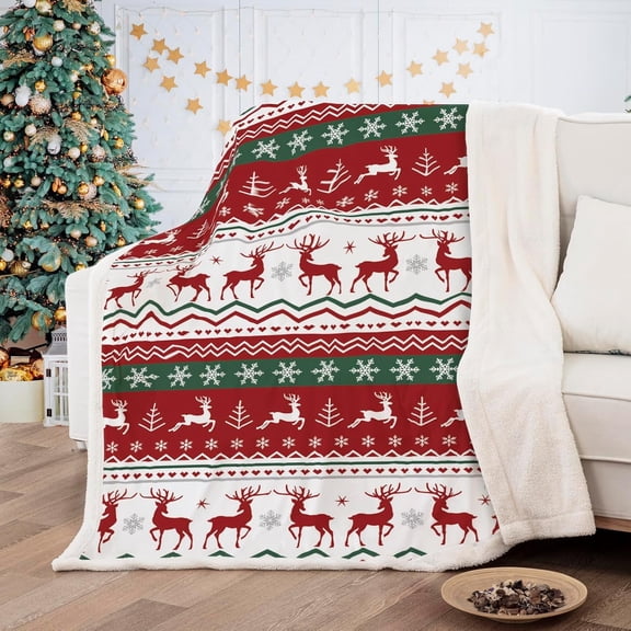 Christmas Throw Blanket, Red Holiday Flannel Fleece Christmas Blanket, Ultra Soft and Cozy-Christmas Decorative Throw Blanket for Couch, Sofa, Bed(50"X60") Christmas Elk