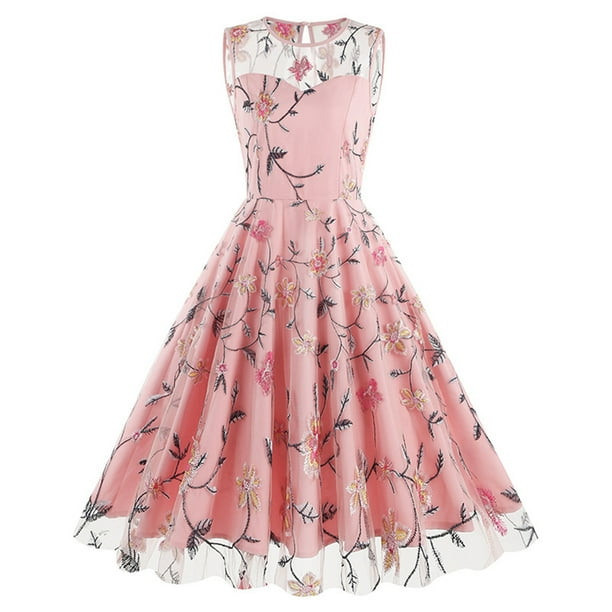 Vestido de Verano Sexy de la Moda de las Mujeres, Casual sin Mangas Cuello Redondo Impreso Vestido de Ruffle de Ajuste Delgado con Cinturón para la Fiesta Y el Uso Diario