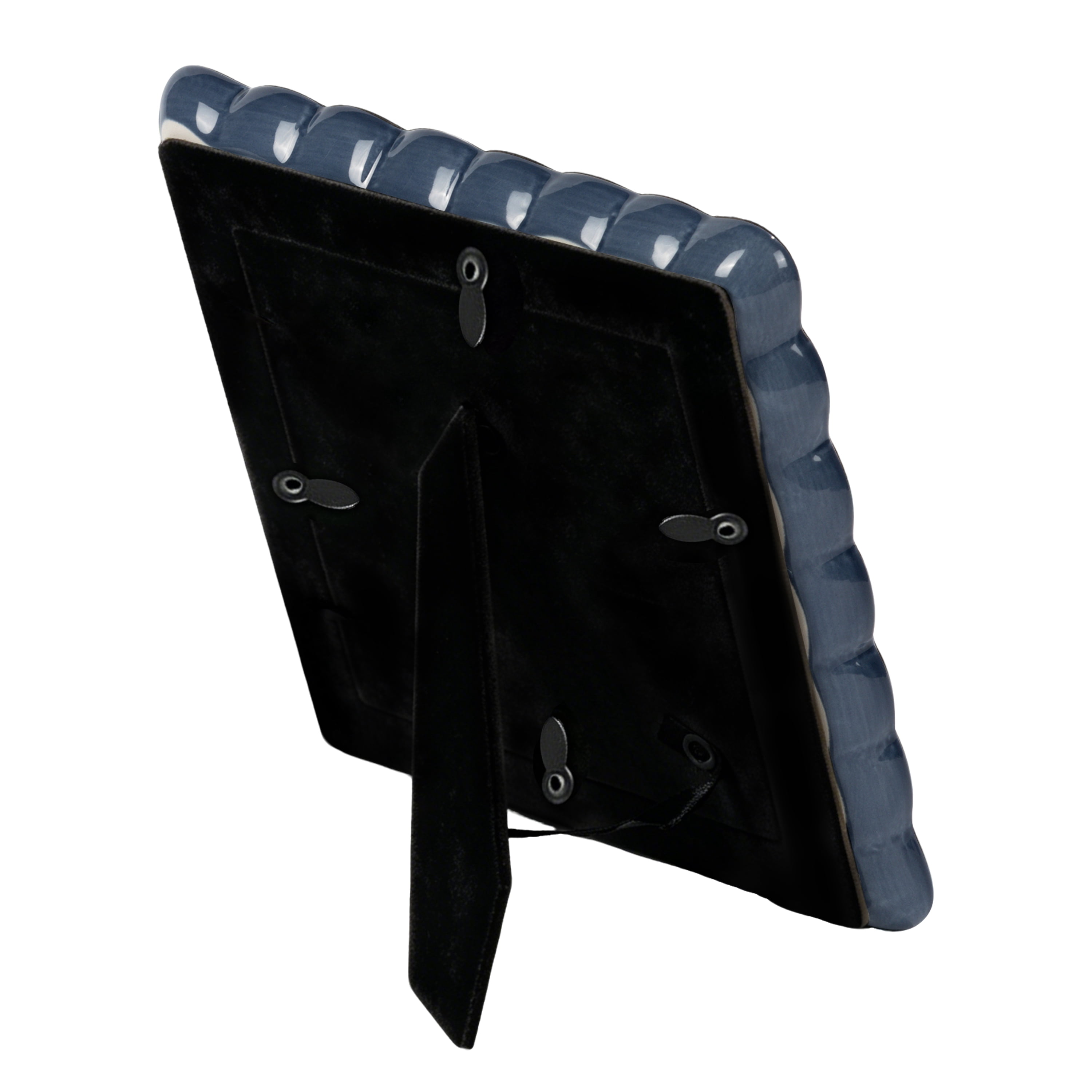 Sterling & Noble Home – 4x4 Picture Frame – Double Ruffle Dark Blue Ceramic Tabletop Photo Frame