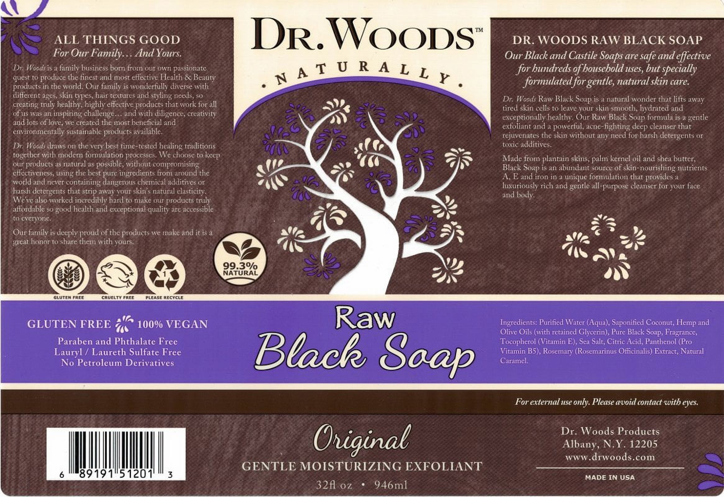 Dr. Woods African Raw Black Vegan Liquid Body Wash, 32 Ounce