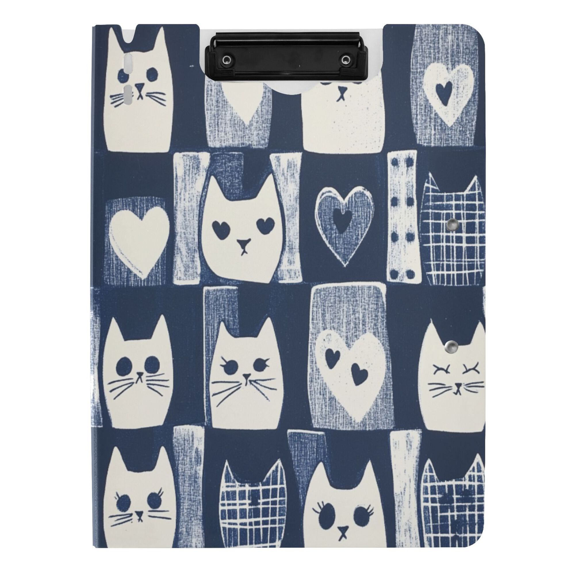 FORMRS A4 Clipboard Folder with Pen Holder Horizontal Foldable School Office Binder, Blue Cats and Hearts