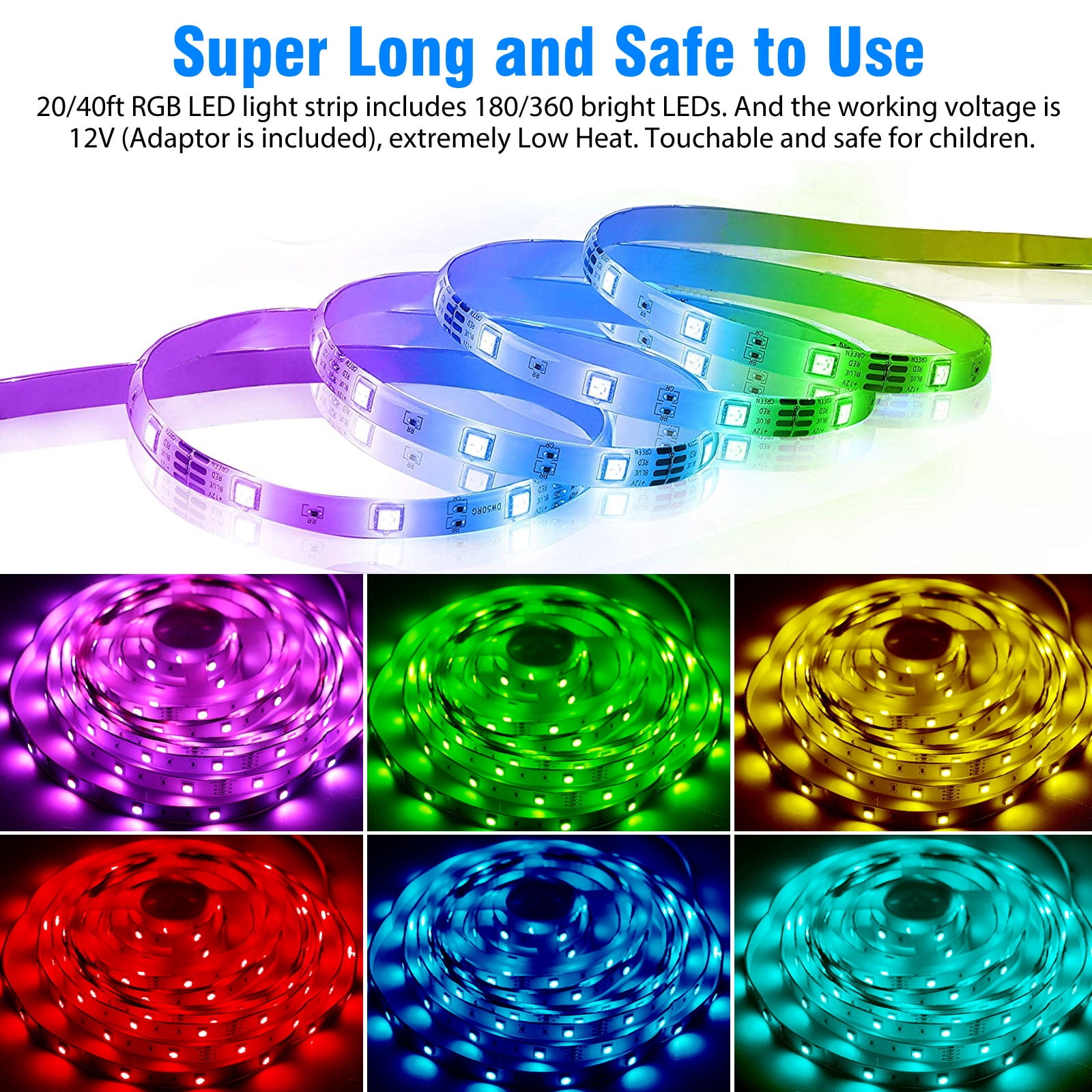 TSV 32.8ft Bedroom Lights, Waterproof TV Backlighting, RGB Rope Light Strips  with Remote, 8 Modes Cuttable 3528 SMD LED lights for Kitchen Home Party -  Walmart.com