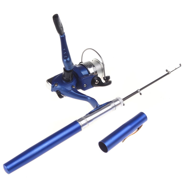 Telescopic Pocket Pen Fishing Rod Reel Combo Kit Mini Pole Reel Set Blue B7S6 