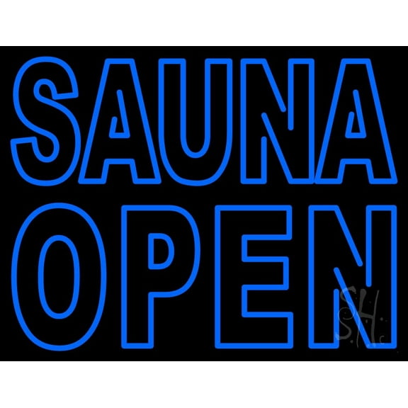 Double Stroke Sauna Open LED Neon Sign 15 x 19 - inches, Black Square Cut Acrylic Backing, with Dimmer - Bright and Premium built indoor LED Neon Sign for Spa interior decor and storefront.
