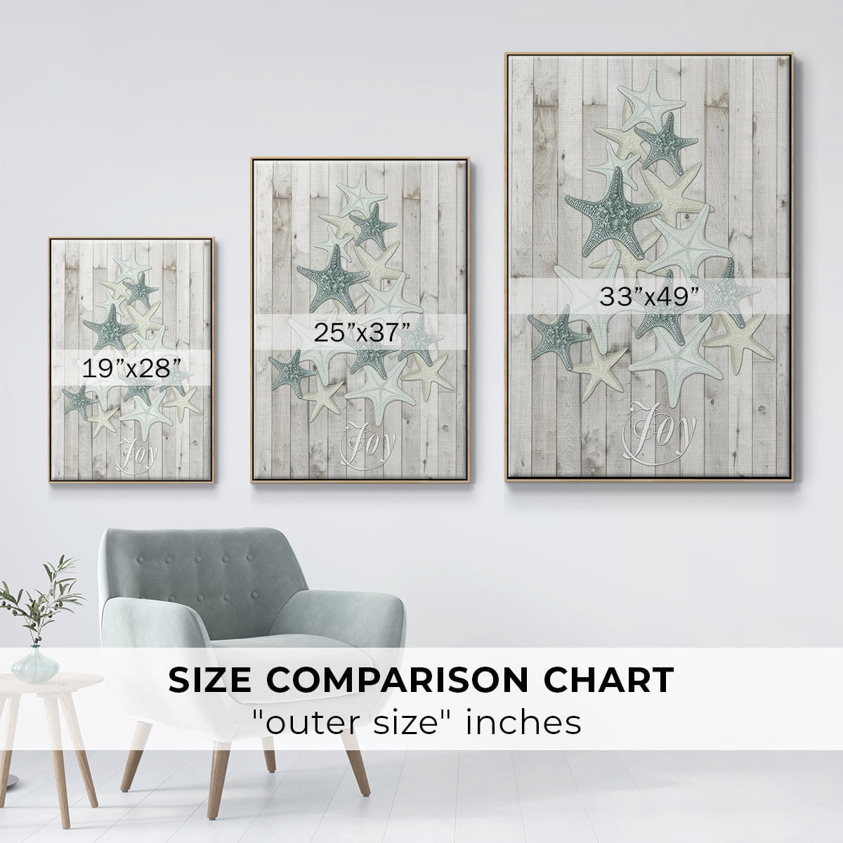 Coastal Christmas III - Framed Gallery Wrapped Holiday Canvas - 17 x 25 - Natural Wood Frame