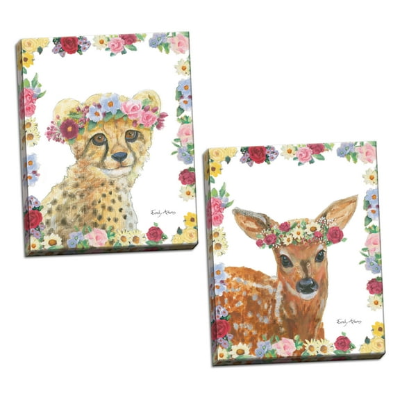 Gango Home Decor Contemporary Flower Friends III & IV by Emily Adams (Ready to Hang); Two 11x14in Hand-Stretched Canvases