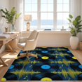 thumbnail image 3 of Design&I 8'x10' Washable Area Rug Sleek Flatweave Pet Friendly Funky Audio Recording Art With Repeating Circle And Bar Graphics for King Size Bedroom, Under Bed, 3 of 7