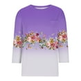 thumbnail image 4 of Purple Women's Long Sleeve T-shirt, Women'S 3/4 Length Sleeve T Shirts Casual Round Neck Cute Tunics Tops Basic Loose Fit Tees With Pocket Blouses,Women's Long sleeve T-shirt M, 4 of 5