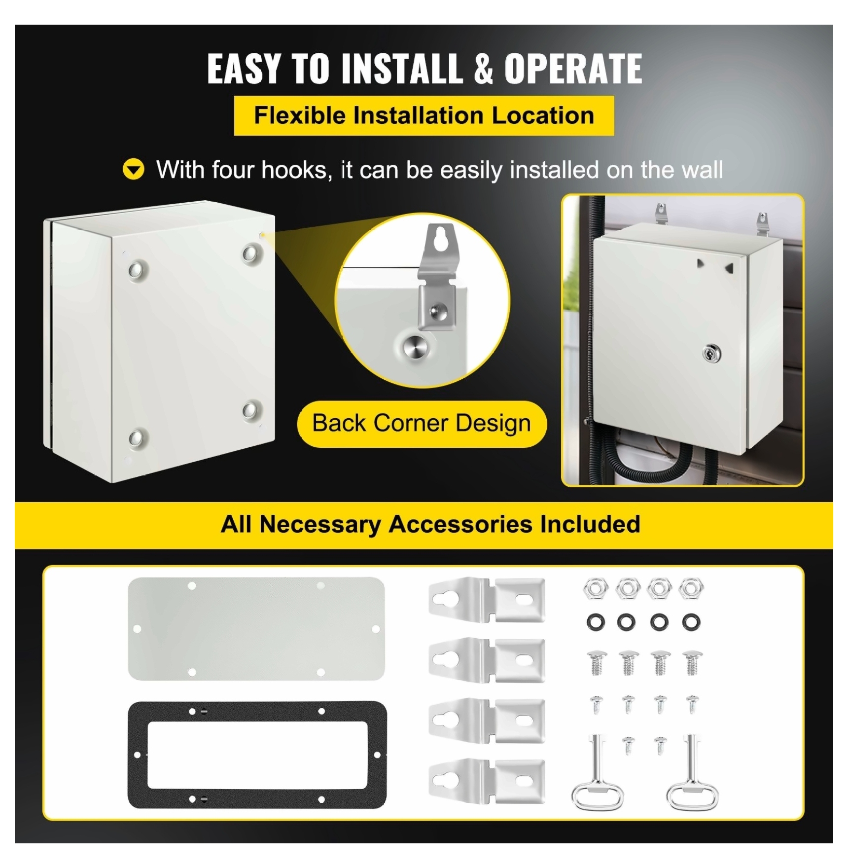 NEMA 4X Steel Enclosure 12x10x6", IP66 Waterproof Electrical Box, Outdoor Indoor Junction Box with Mounting Plate