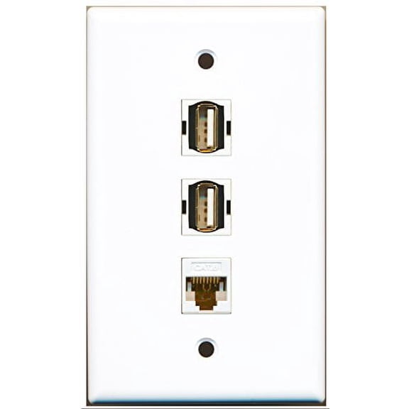 RiteAV - 2 Port USB A-A and 1 Port Cat6 Ethernet White Wall Plate