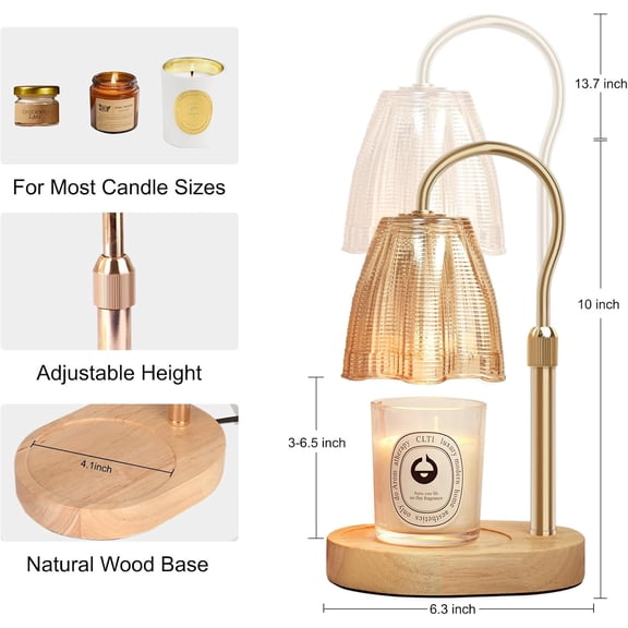 Candle Warmer Lamps 2-Pack with Timer & Dimmer, Adjustable Height Wax Melter for Jar Scented Candles, 3-Bulb Electric Candle Lamp, Includes Gift Box with Ribbon for Women