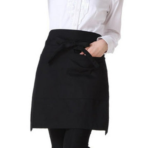 Server Aprons Black Half Bistro Apron Waiter Waitress Long waist Apron for Men Women Waterpoof - black