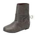thumbnail image 4 of Retro Fold over Mid Calf Boots for Women Men Unisex Roman Leather Strappy Lace up No Heel Flats Riding Combat Boots Grey Size 11, 4 of 7