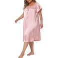 thumbnail image 4 of Agnes Orinda Women's Plus Size Valentines Day Satin Silk Nightgown Pleated Loose Sleepwear Nightshirt Sleep Dresses 1X Pink, 4 of 6