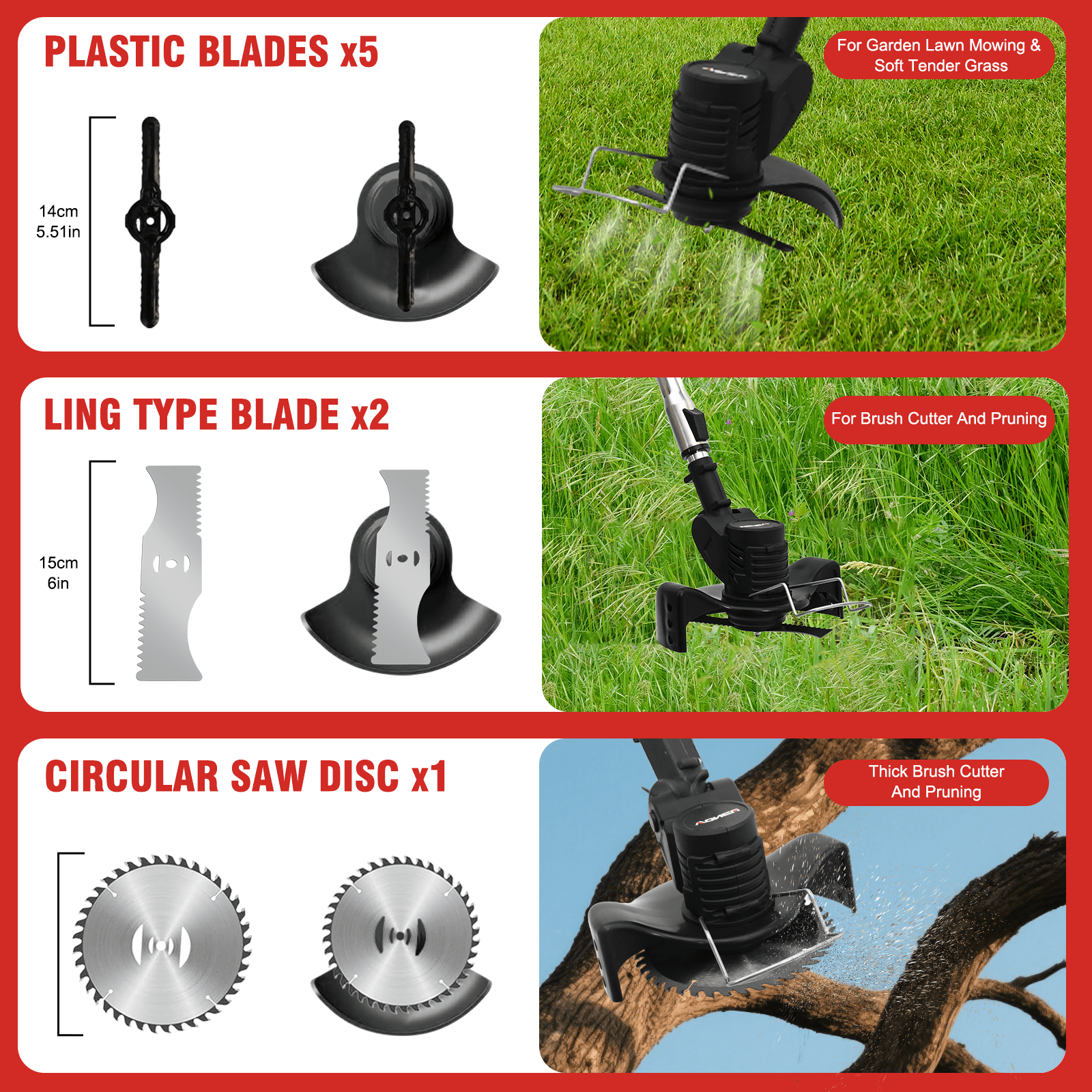 BAOKALER Cordless Electric Weed Wacker String Trimmer, with 3 Types of Blades and Adjustable Handle