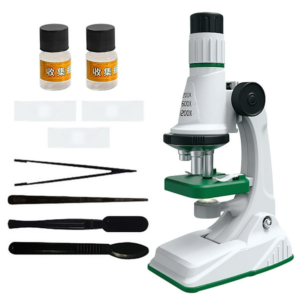 Microscopio Educativo para Principiantes Y Estudiantes,Ampliación 200x-1000x con Luz Led,Kit de Marco de Metal Incluye Herramientas de Diapositivas de Muestras