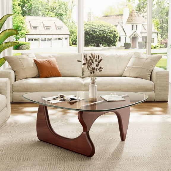 Modern Glass Coffee Table for Living Room for Bedroom Living Room, Office, Dark Walnut, 35"