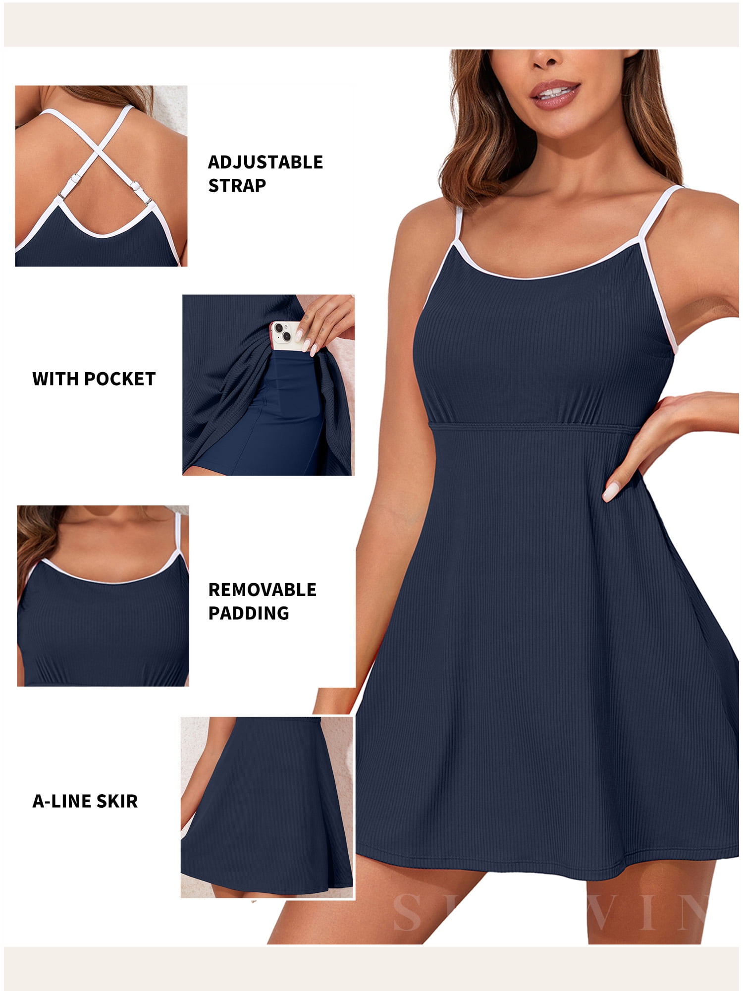 SHEWIN Swimsuit for Women One Piece Bathing Suits Swim Dress with Shorts Underneath Swimming Suit Navy L