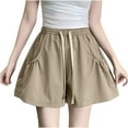 thumbnail image 2 of LEBONYARD Womens Summer Shorts,Lightweight Women's Shorts for Daily Use,Womens Large Pocket Elastic High Waisted Loose Wide Leg Workwear Shorts Khaki M, 2 of 4