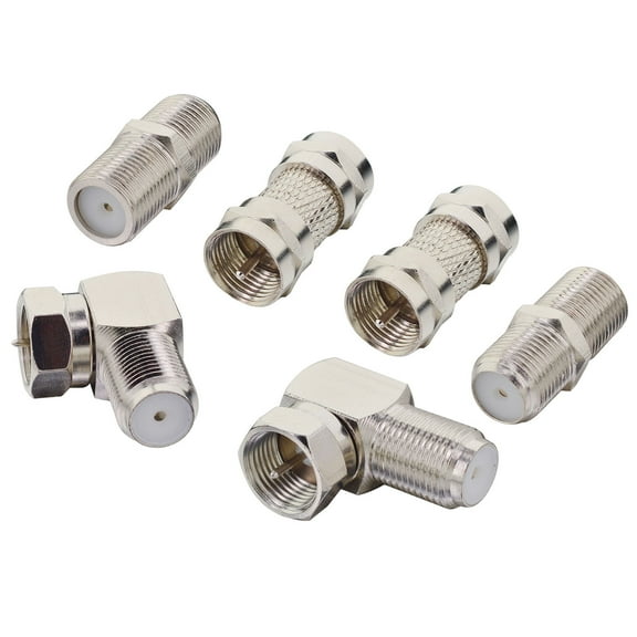 F Type RG6 Coaxial TV Adapter Kit (6-Pack) F Male Female Adpater Set F Male/Female to Male/Female Straight and 90 Degree RF Coax Connector for TV, Satellite Receiver