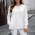 thumbnail image 2 of ManxiVoo Women's Casual Solid Color Round Neck Sweatshirt Long Sleeve Shoulder Button Detail Autumn Pullover Top S Size White, 2 of 8